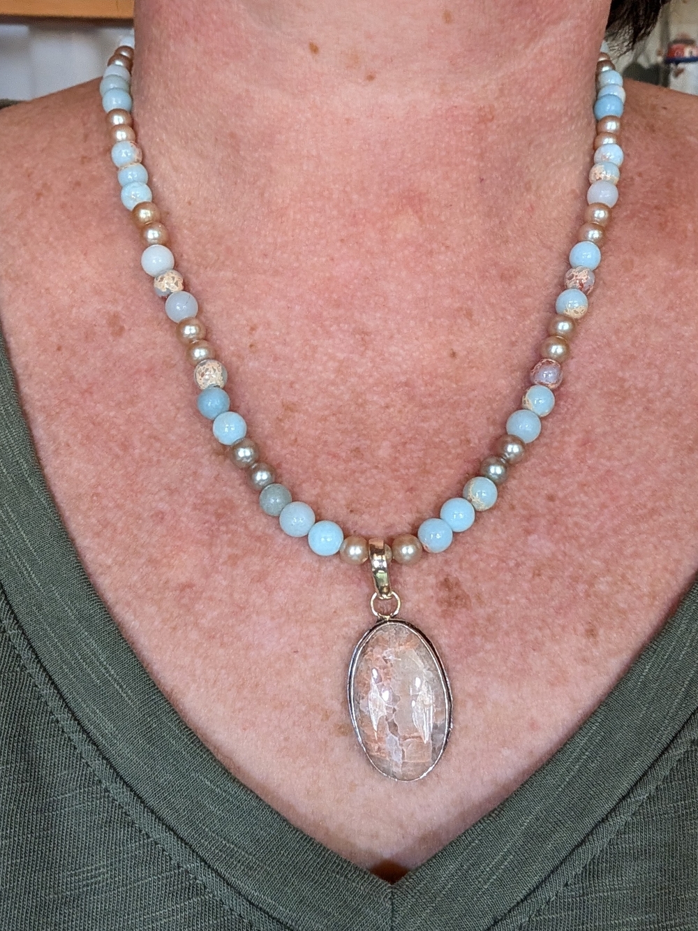 Blue Beaded Pendant Necklace
